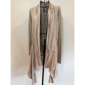Cut Loose Womens Small Taupe Linen Blend Open Front Waterfall‎ Draped Cardigan